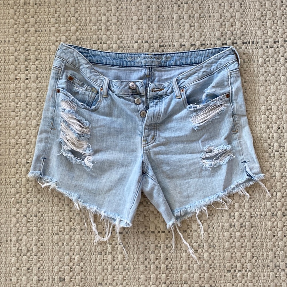 American Eagle Outfitters Light Blue Distressed Jean Shorts